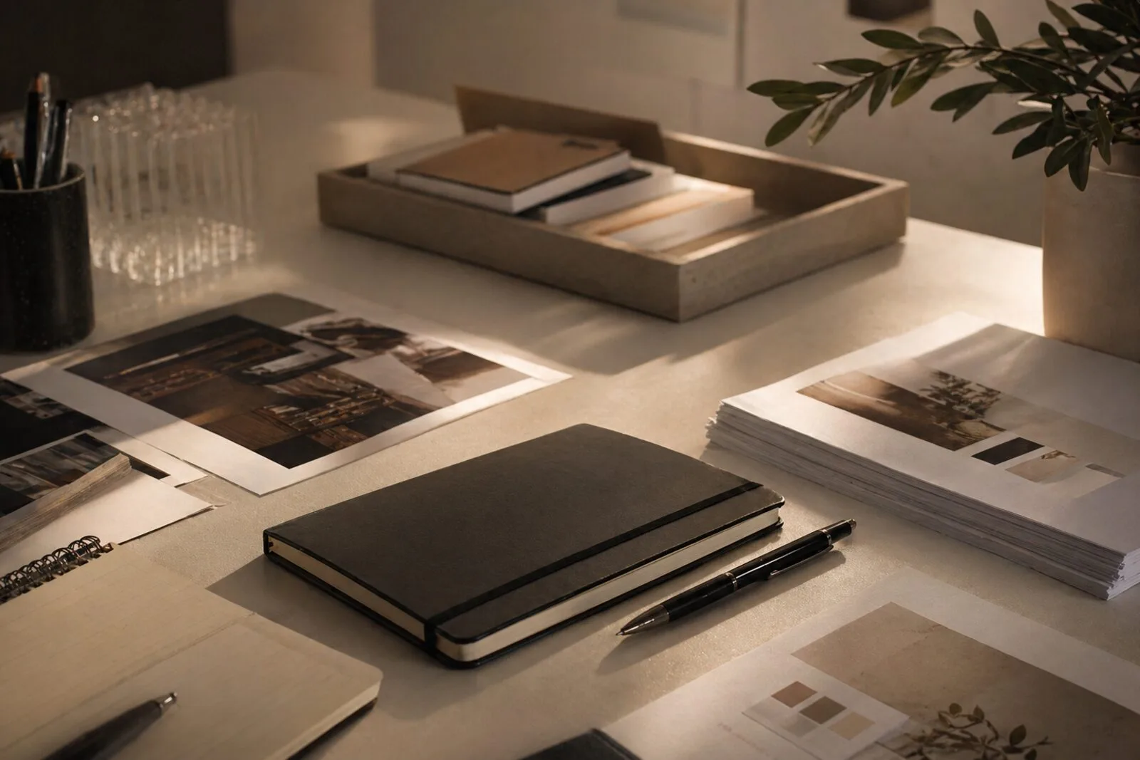 Marketing planning workspace with campaign strategy materials